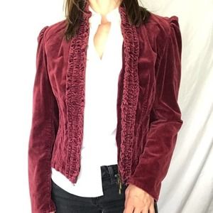 Express Women Ruffle Corset Fitted Velvet Victorian Style Jacket Size 0 Burgundy